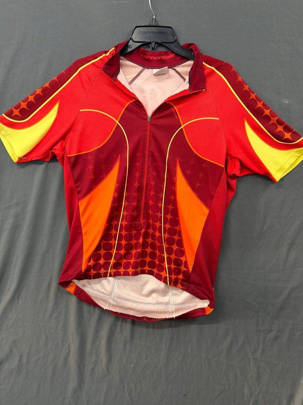 Cannondale Cycling Jersey Men's Large Made USA Red Orange Yellow 1/4 Zip
